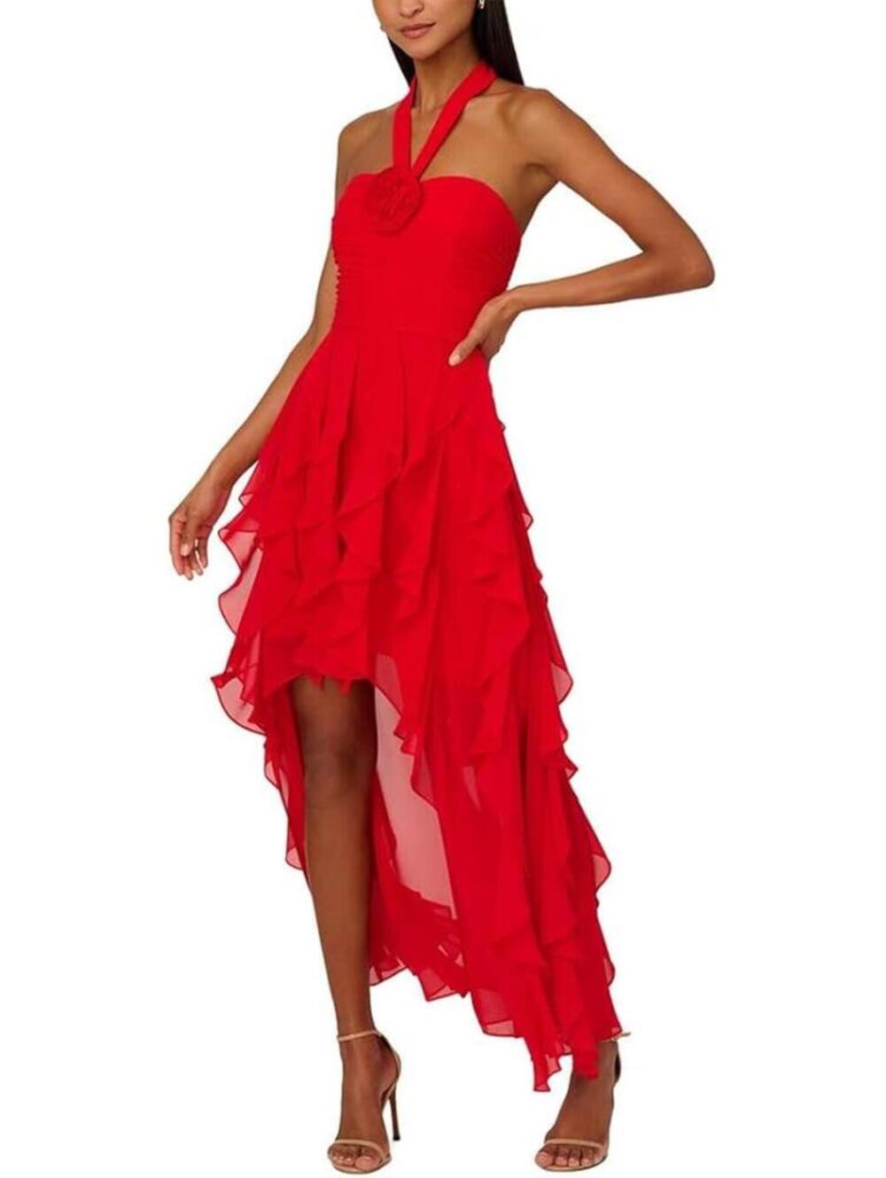 Adrianna Papell, Red Desire, Size: 8, Women's Mesh Halter Dress